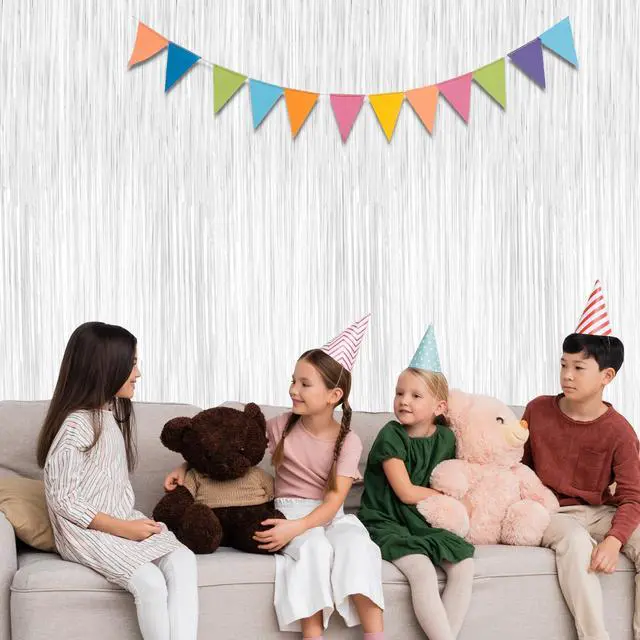 Alt view image 6 of 7 - ZATAYE 2 Pack White Foil Curtain Streamer Decorations