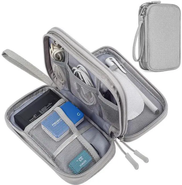 Main image of CAAORDKSO Travel Essentials Electronics Organizer Case Tech Pouch, Cord Organizer Travel Cable Organizer Bag for Travel Accessories, Charger, Phone, Power Bank, Hard Drive (Light Grey, Large)