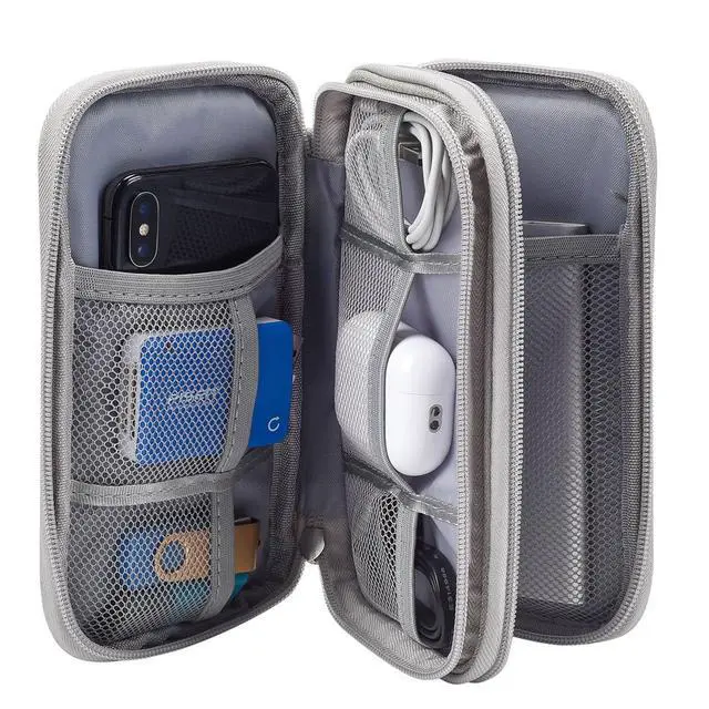 Alt view image 4 of 7 - CAAORDKSO Travel Essentials Electronics Organizer Case Tech Pouch, Cord Organizer Travel Cable Organizer Bag for Travel Accessories, Charger, Phone, Power Bank, Hard Drive (Light Grey, Large)