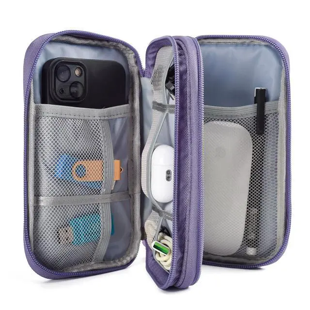 Alt view image 7 of 7 - CAAORDKSO Travel Electronic Organizer Pouch Bag, Waterproof Portable Electronic Accessories Storage Multifunctional Case for USB, Cable, Cord, Charger, Phone, Power Bank, Earphone (Purple, Large)