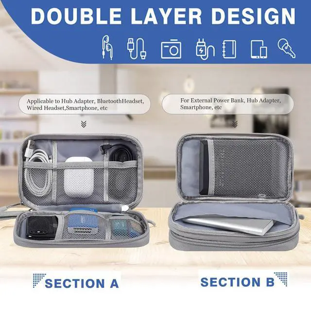Alt view image 5 of 7 - CAAORDKSO Travel Essentials Electronics Organizer Case Tech Pouch, Cord Organizer Travel Cable Organizer Bag for Travel Accessories, Charger, Phone, Power Bank, Hard Drive (Light Grey, Large)