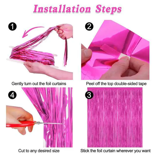 Alt view image 3 of 7 - ZATAYE 2 Pack Rose Red Valentines Foil Curtain Streamer Decorations