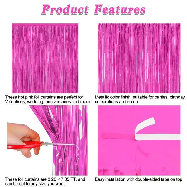 Alt view image 4 of 7 - ZATAYE 2 Pack Rose Red Valentines Foil Curtain Streamer Decorations