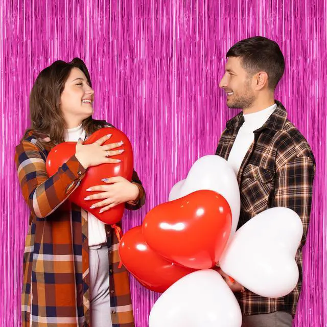 Alt view image 5 of 7 - ZATAYE 2 Pack Rose Red Valentines Foil Curtain Streamer Decorations