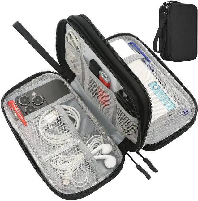 Main image of CAAORDKSO Electronics Organizer Travel Bag, Small Cable Organizer Case Waterproof Accessories Pouch, Travel Electronic Carrying Case for Cord, Charger, Phone, USB, Power Bank, Earphone (Black, Medium)