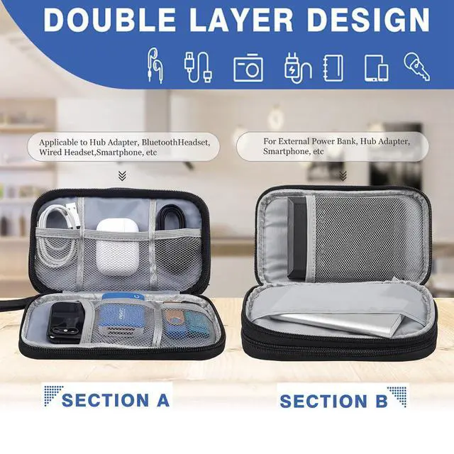 Alt view image 6 of 7 - CAAORDKSO Electronics Organizer Travel Bag, Small Cable Organizer Case Waterproof Accessories Pouch, Travel Electronic Carrying Case for Cord, Charger, Phone, USB, Power Bank, Earphone (Black, Medium)
