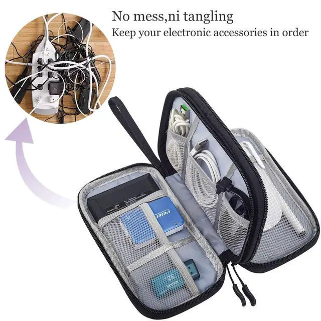 Alt view image 7 of 7 - CAAORDKSO Electronics Organizer Travel Bag, Small Cable Organizer Case Waterproof Accessories Pouch, Travel Electronic Carrying Case for Cord, Charger, Phone, USB, Power Bank, Earphone (Black, Medium)