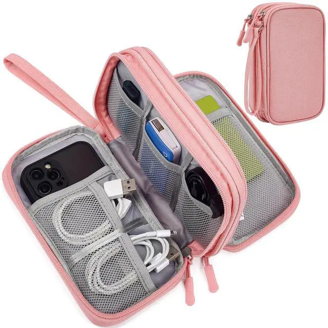 Main image of CAAORDKSO Electronics Accessories Organizer Pouch Bag, Electronic Organizer Travel Case, Tech Pouch, Travel Essentials for Women, Cable, Cord, Phone, Charger, Power Bank, Earphone (Light Pink, Large)
