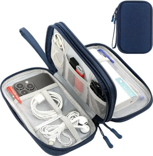 Main image of CAAORDKSO Electronic Organizer, Travel Cable Organizer Bag Pouch Electronic Accessories Carry Case Waterproof Electronic Bag for Cable, Cord, Charger, Phone, Power Bank, Earphone (Navy Blue, Medium)