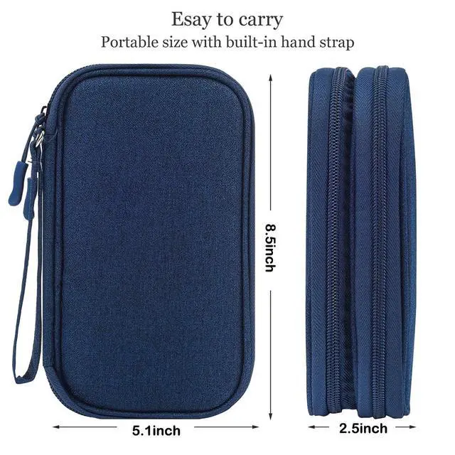 Alt view image 4 of 7 - CAAORDKSO Electronic Organizer Travel Cable Accessories Bag, Double Layer Tech Pouch Accessories Carry Case, Travel Essentials for Cable, Cord, Charger, Phone, Power Bank, Earphone (Navy Blue, Large)