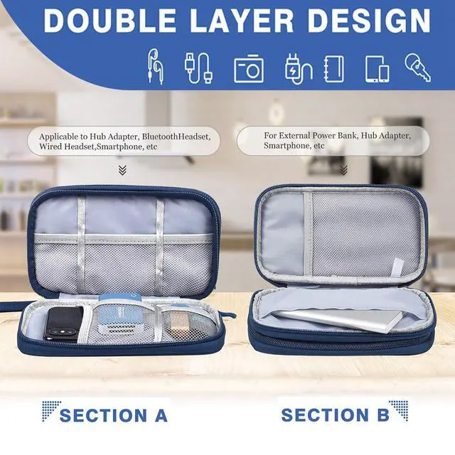 Alt view image 3 of 7 - CAAORDKSO Electronic Organizer, Travel Cable Organizer Bag Pouch Electronic Accessories Carry Case Waterproof Electronic Bag for Cable, Cord, Charger, Phone, Power Bank, Earphone (Navy Blue, Medium)
