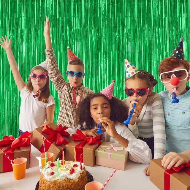 Alt view image 6 of 7 - ZATAYE 2 Pack Green Foil Curtain Backdrop Birthday Party Decorations