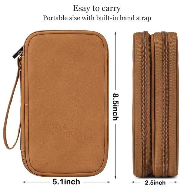 Alt view image 6 of 7 - CAAORDKSO Universal Electronics Accessories Carrying Case, Electronic Cable Organizer Bag, Travel Cable Accessories Bag Pouch for Cable, USB, Cord, Charger, Phone, Power Bank, Earphone (Brown, Large)