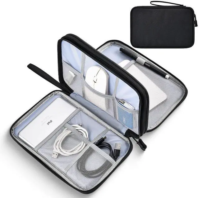 Main image of CAAORDKSO Electronics Travel Organizer, Electronic Accessories Carry Case Waterproof Double Layers Storage Bag Travel Essentials for Cord, Cable, Charger, USB, Power Bank, Earphone (Black, X-Large)
