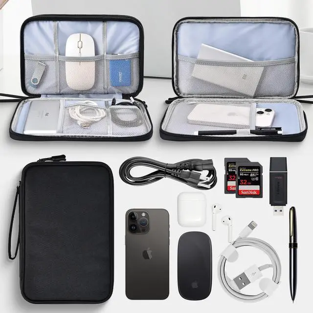 Alt view image 3 of 7 - CAAORDKSO Electronics Travel Organizer, Electronic Accessories Carry Case Waterproof Double Layers Storage Bag Travel Essentials for Cord, Cable, Charger, USB, Power Bank, Earphone (Black, X-Large)