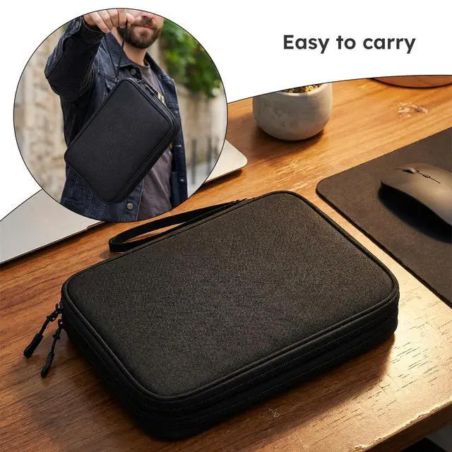 Alt view image 4 of 7 - CAAORDKSO Electronics Travel Organizer, Electronic Accessories Carry Case Waterproof Double Layers Storage Bag Travel Essentials for Cord, Cable, Charger, USB, Power Bank, Earphone (Black, X-Large)