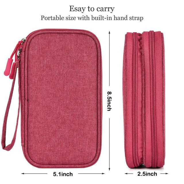 Alt view image 4 of 7 - CAAORDKSO Electronic Organizer Travel Case Storage Bag, Universal Electronics Accessories Case Portable Travel Bag for Women, Cable, Cord, Charger, Phone, Power Bank, Earphone (Rose Red, Large)