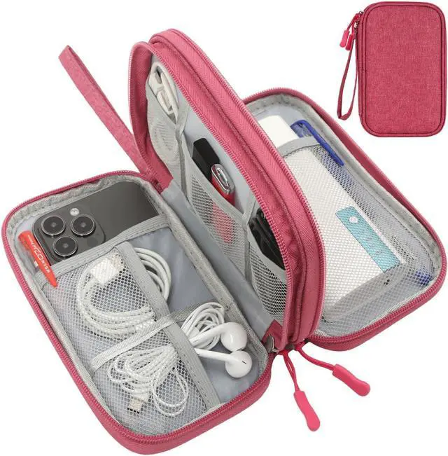 Main image of CAAORDKSO Electronic Organizer Travel Case Storage Bag, Universal Electronics Accessories Case Portable Travel Bag for Women, Cable, Cord, Charger, Phone, Power Bank, Earphone (Rose Red, Large)