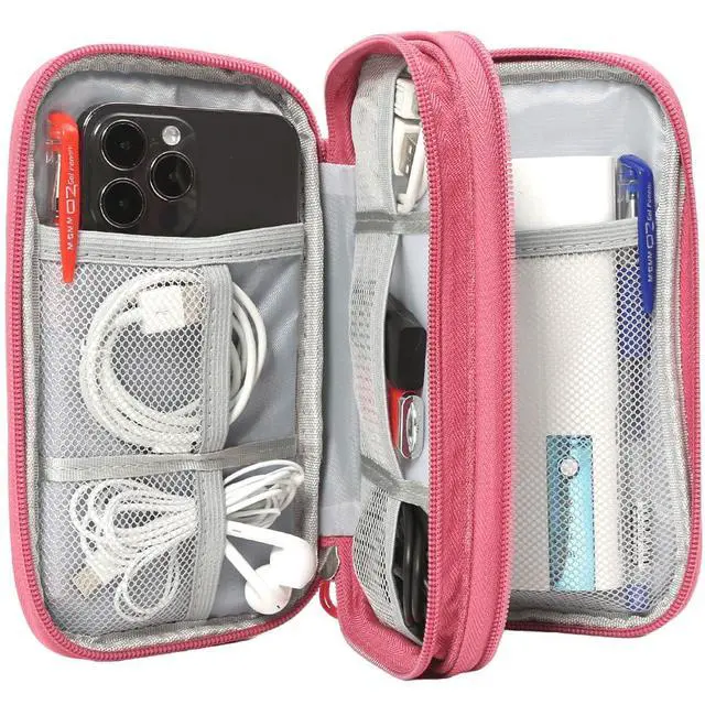 Alt view image 7 of 7 - CAAORDKSO Electronic Organizer Travel Case Storage Bag, Universal Electronics Accessories Case Portable Travel Bag for Women, Cable, Cord, Charger, Phone, Power Bank, Earphone (Rose Red, Large)
