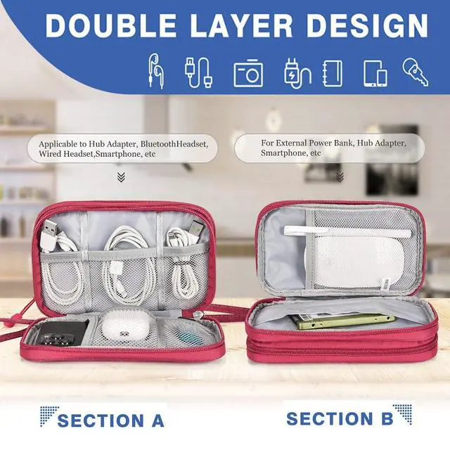 Alt view image 3 of 7 - CAAORDKSO Electronic Organizer Travel Case Storage Bag, Universal Electronics Accessories Case Portable Travel Bag for Women, Cable, Cord, Charger, Phone, Power Bank, Earphone (Rose Red, Large)