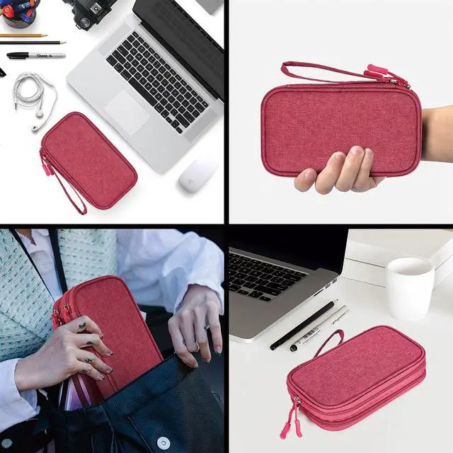 Alt view image 5 of 7 - CAAORDKSO Electronic Organizer Travel Case Storage Bag, Universal Electronics Accessories Case Portable Travel Bag for Women, Cable, Cord, Charger, Phone, Power Bank, Earphone (Rose Red, Large)