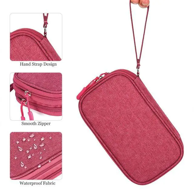 Alt view image 6 of 7 - CAAORDKSO Electronic Organizer Travel Case Storage Bag, Universal Electronics Accessories Case Portable Travel Bag for Women, Cable, Cord, Charger, Phone, Power Bank, Earphone (Rose Red, Large)