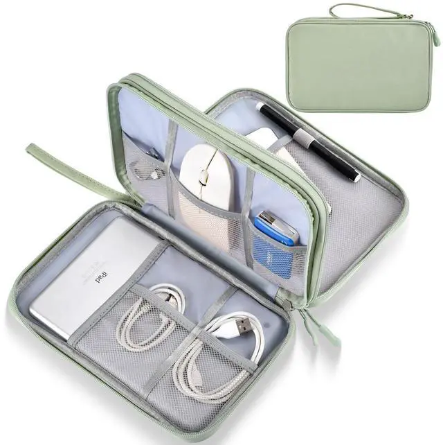 Main image of CAAORDKSO Large Electronics Travel Organizer Case, Cable Organizer Bag Water Resistant Double Layers Accessories Storage Bag Tech Pouch, for Cord, Charger, Power Bank, Earphone (Mint Green, X-Large)