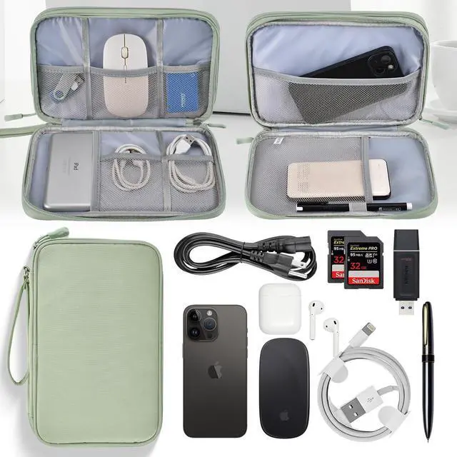 Alt view image 2 of 7 - CAAORDKSO Large Electronics Travel Organizer Case, Cable Organizer Bag Water Resistant Double Layers Accessories Storage Bag Tech Pouch, for Cord, Charger, Power Bank, Earphone (Mint Green, X-Large)