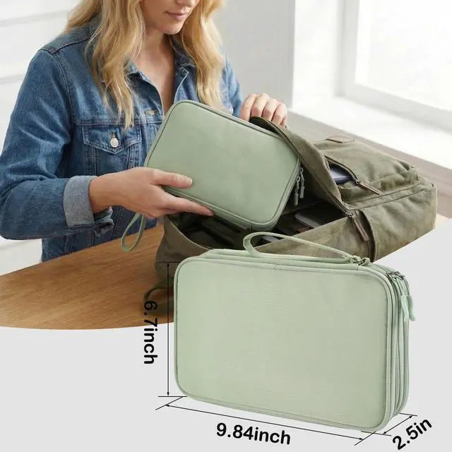 Alt view image 3 of 7 - CAAORDKSO Large Electronics Travel Organizer Case, Cable Organizer Bag Water Resistant Double Layers Accessories Storage Bag Tech Pouch, for Cord, Charger, Power Bank, Earphone (Mint Green, X-Large)