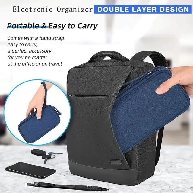 Alt view image 7 of 7 - CAAORDKSO Electronic Organizer, Travel Cable Organizer Bag Pouch Electronic Accessories Carry Case Waterproof Electronic Bag for Cable, Cord, Charger, Phone, Power Bank, Earphone (Navy Blue, Medium)