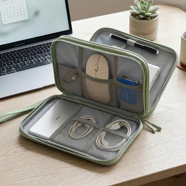 Alt view image 7 of 7 - CAAORDKSO Large Electronics Travel Organizer Case, Cable Organizer Bag Water Resistant Double Layers Accessories Storage Bag Tech Pouch, for Cord, Charger, Power Bank, Earphone (Mint Green, X-Large)