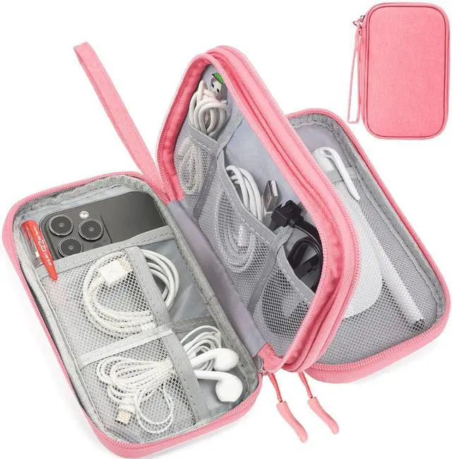 Main image of CAAORDKSO Electronic Accessories Case, Electronics Organizer Pouch Bag, Portable Travel Cable Organizer Case, Tech Storage Bag for Cable, Cord, Charger, Phone, Power Bank, Earphone (Dark Pink, Large)