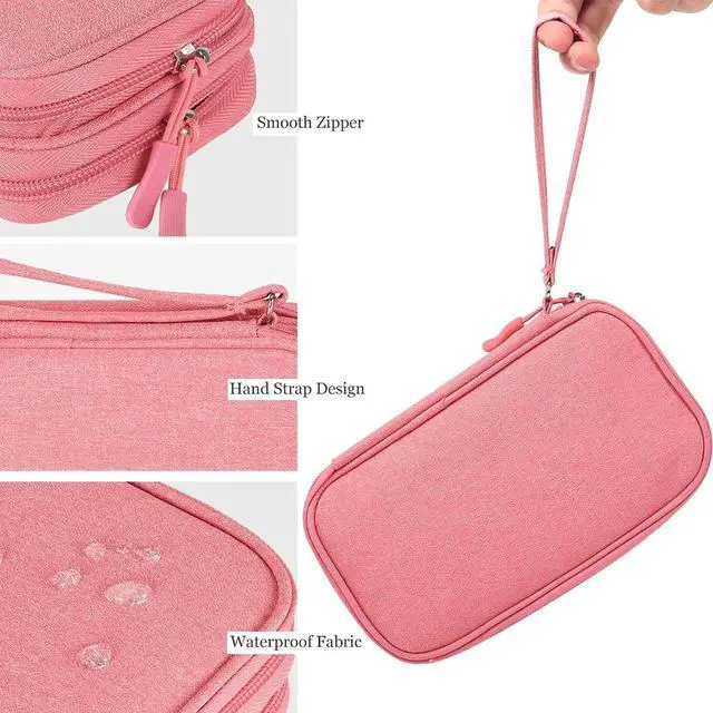 Alt view image 6 of 7 - CAAORDKSO Electronic Accessories Case, Electronics Organizer Pouch Bag, Portable Travel Cable Organizer Case, Tech Storage Bag for Cable, Cord, Charger, Phone, Power Bank, Earphone (Dark Pink, Large)