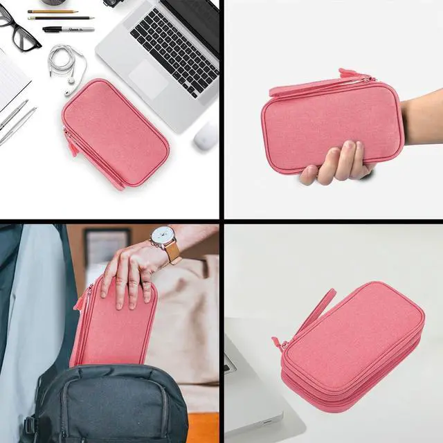 Alt view image 7 of 7 - CAAORDKSO Electronic Accessories Case, Electronics Organizer Pouch Bag, Portable Travel Cable Organizer Case, Tech Storage Bag for Cable, Cord, Charger, Phone, Power Bank, Earphone (Dark Pink, Large)