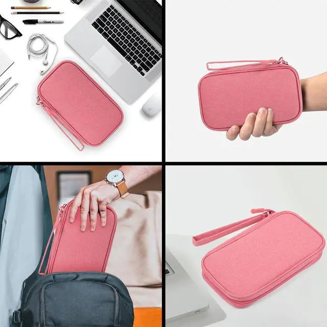 Alt view image 6 of 7 - CAAORDKSO Electronic Organizer Travel Cable Accessories Bag, Electronic Organizer Case, Electronic Accessories Organizer Pouch Bag for Cable, Cord, Charger, Phone, Power Bank, Earphone (Pink)
