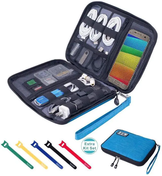 Main image of Sunsir Travel Cable Organizer Bag Waterproof Portable Electronic Accessories Organizer for USB Cable Cord Phone Charger Headset Wire SD Card with 5pcs Cable Ties(Blue)