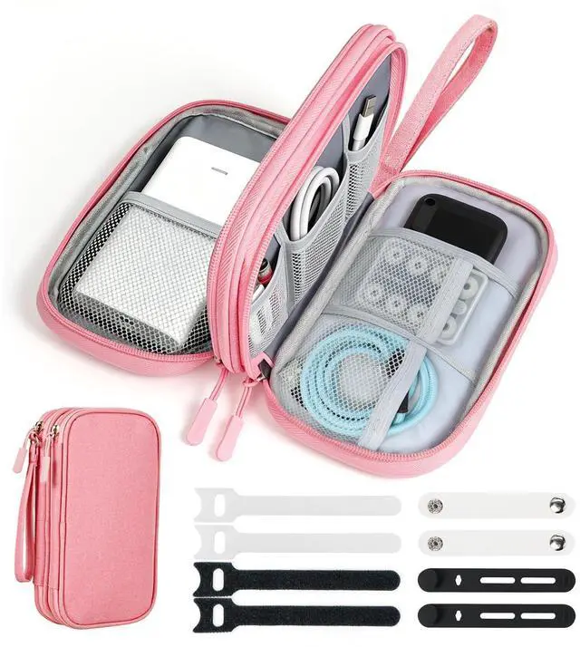 Main image of Woyinger Travel Electronics Organizer Double Layer Tech Pouch Pink