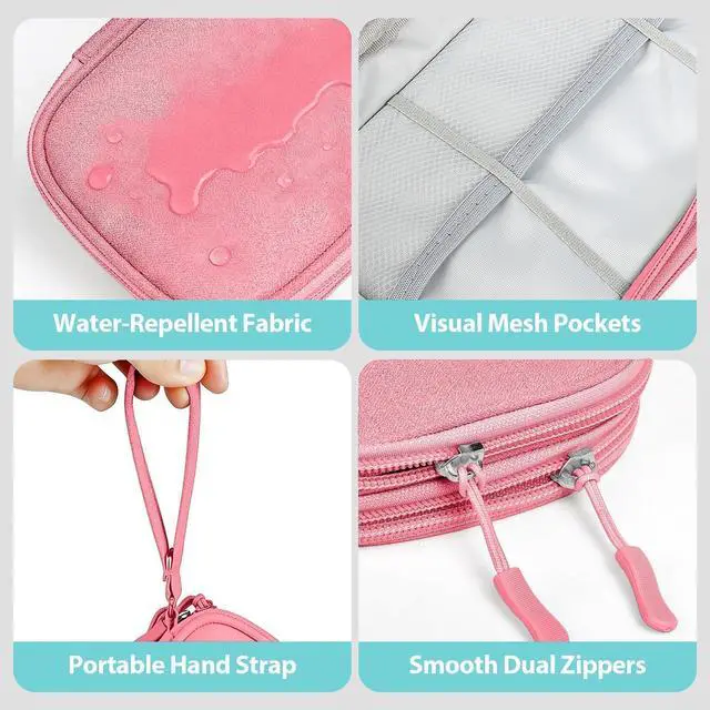 Alt view image 4 of 6 - Woyinger Travel Electronics Organizer Double Layer Tech Pouch Pink