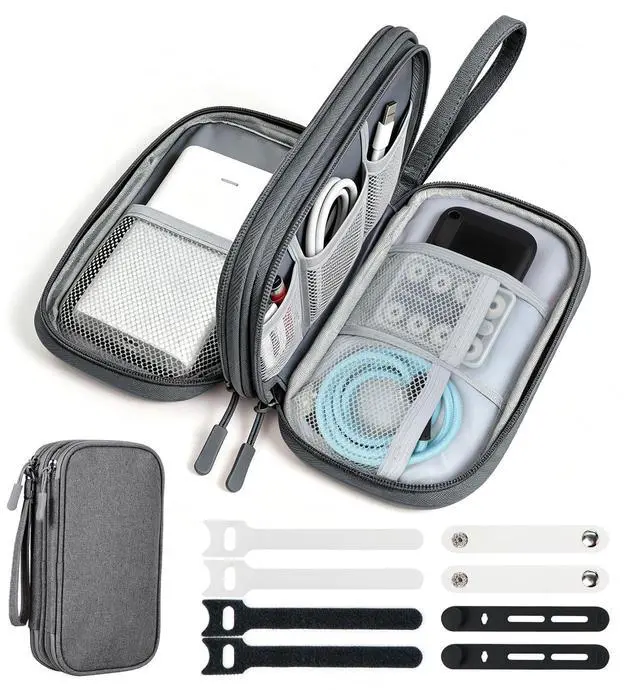 Main image of Woyinger Double Layer Cable Organizer Bag, Travel Tech Pouch, Dark Gray