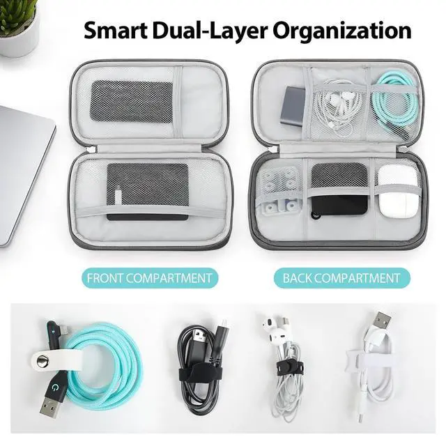 Alt view image 3 of 6 - Woyinger Double Layer Cable Organizer Bag, Travel Tech Pouch, Dark Gray