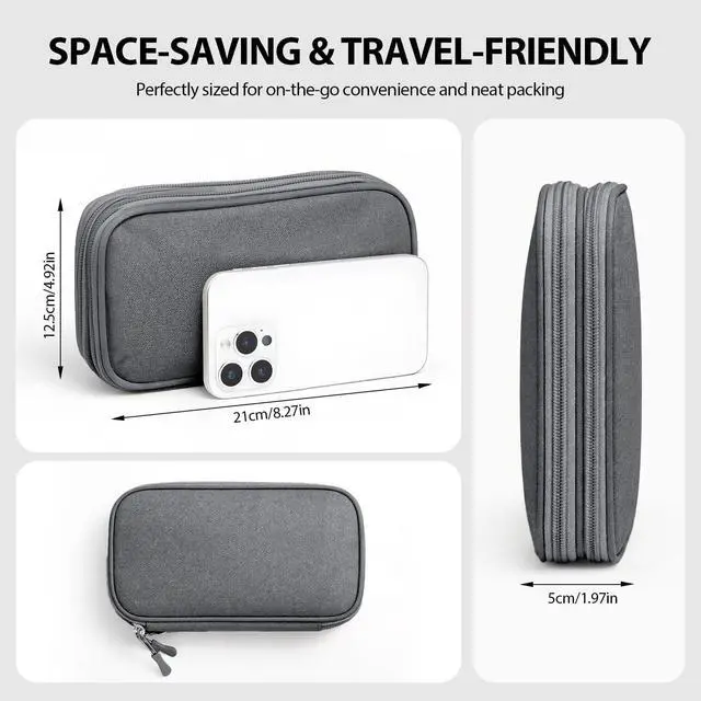 Alt view image 2 of 6 - Woyinger Double Layer Cable Organizer Bag, Travel Tech Pouch, Dark Gray