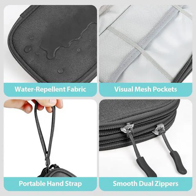 Alt view image 4 of 6 - Woyinger Double Layer Cable Organizer Bag, Travel Tech Pouch, Dark Gray