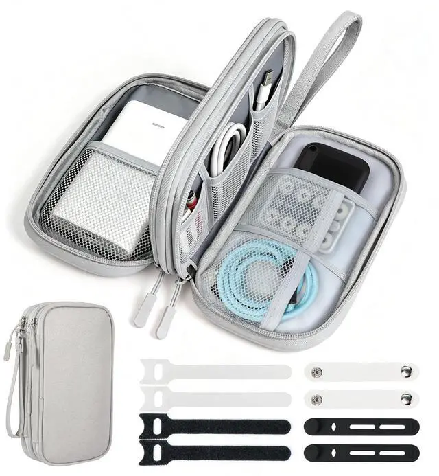 Main image of Woyinger Travel Electronics Organizer, Double Layer Cable Bag, Light Gray