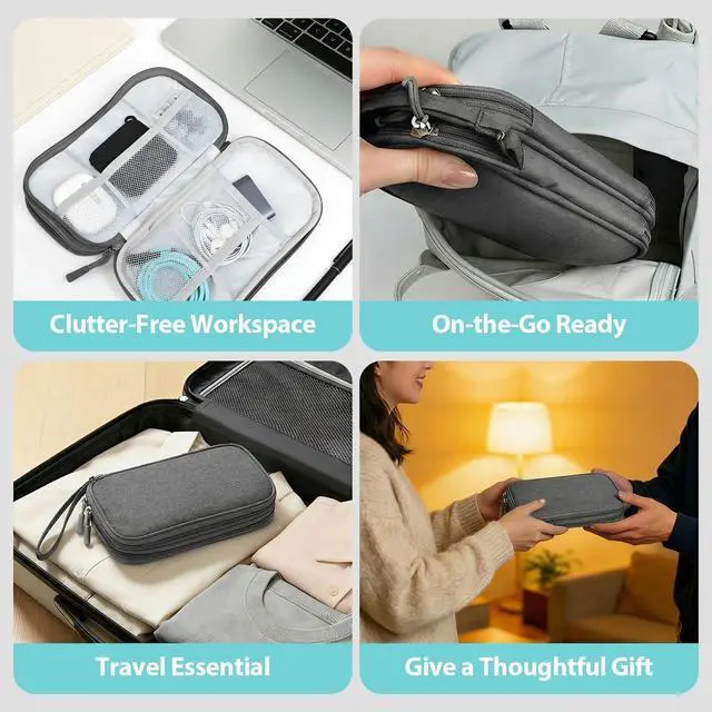 Alt view image 6 of 6 - Woyinger Double Layer Cable Organizer Bag, Travel Tech Pouch, Dark Gray