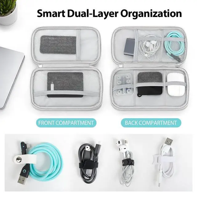 Alt view image 3 of 6 - Woyinger Travel Electronics Organizer, Double Layer Cable Bag, Light Gray