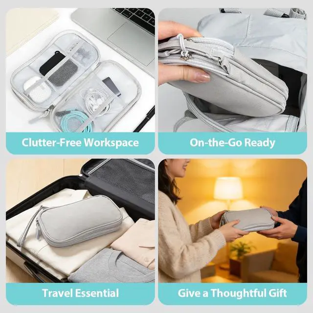 Alt view image 6 of 6 - Woyinger Travel Electronics Organizer, Double Layer Cable Bag, Light Gray