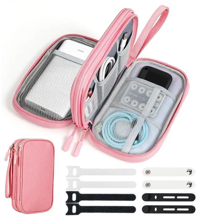 Main image of Woyinger Travel Electronics Organizer, Double Layer Tech Pouch, Pink
