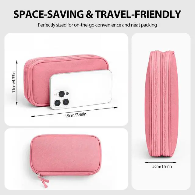 Alt view image 2 of 6 - Woyinger Travel Electronics Organizer, Double Layer Tech Pouch, Pink