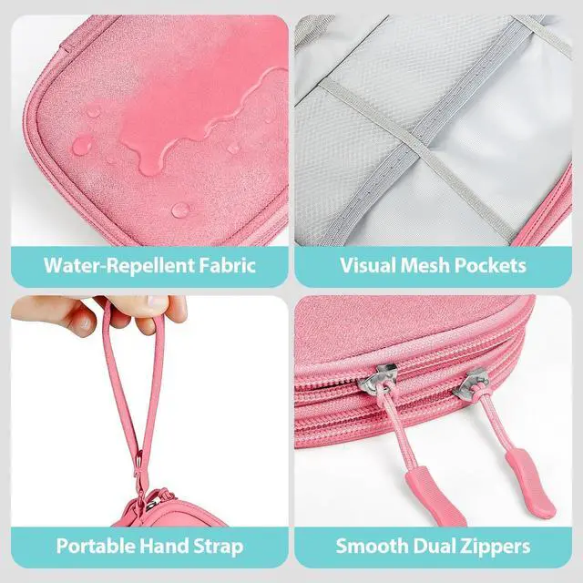 Alt view image 4 of 6 - Woyinger Travel Electronics Organizer, Double Layer Tech Pouch, Pink