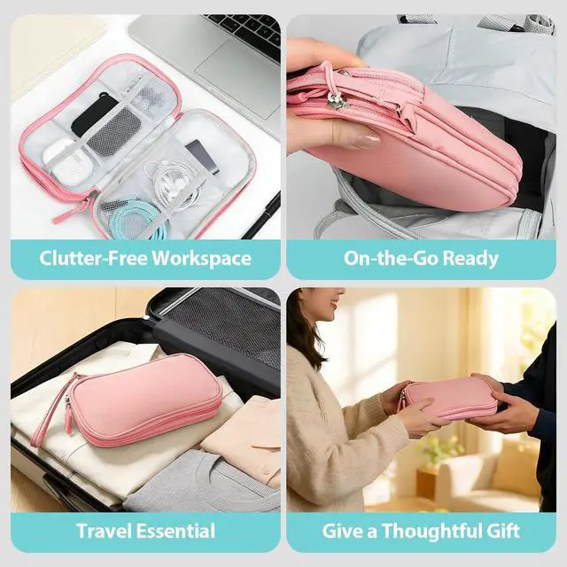Alt view image 6 of 6 - Woyinger Travel Electronics Organizer, Double Layer Tech Pouch, Pink